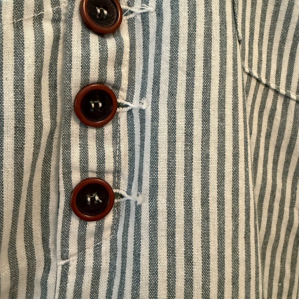 Three Bird Nest Blue and White Striped Overalls - Picture 3 of 5